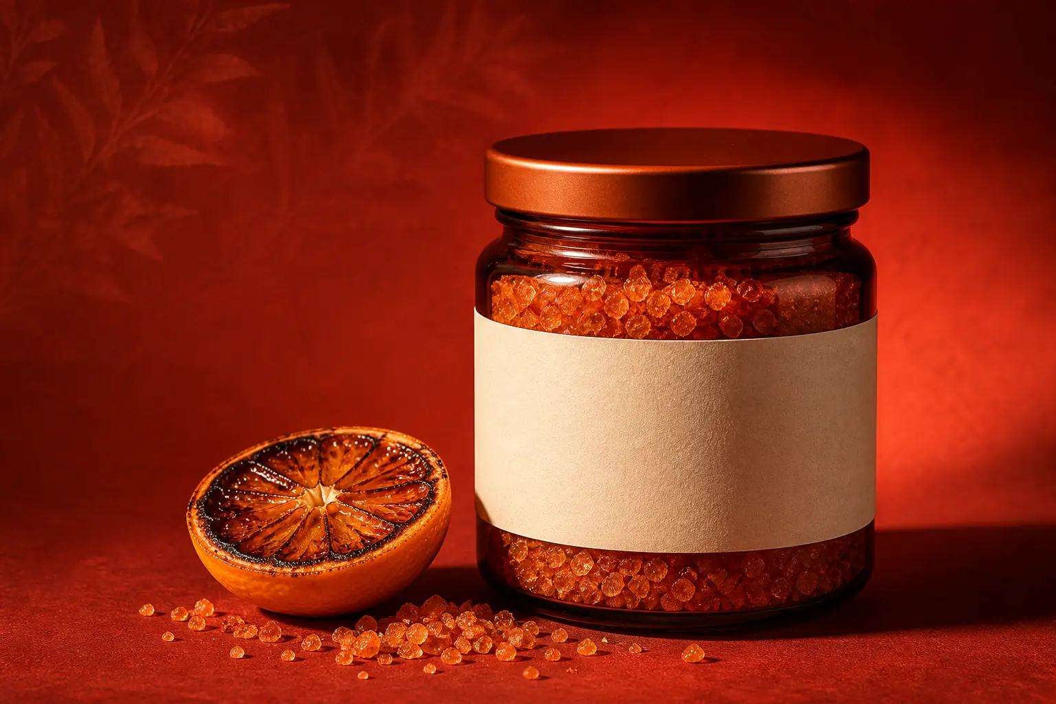 Vantrel concept jar with charred citrus and smoked-citrus salt crystals