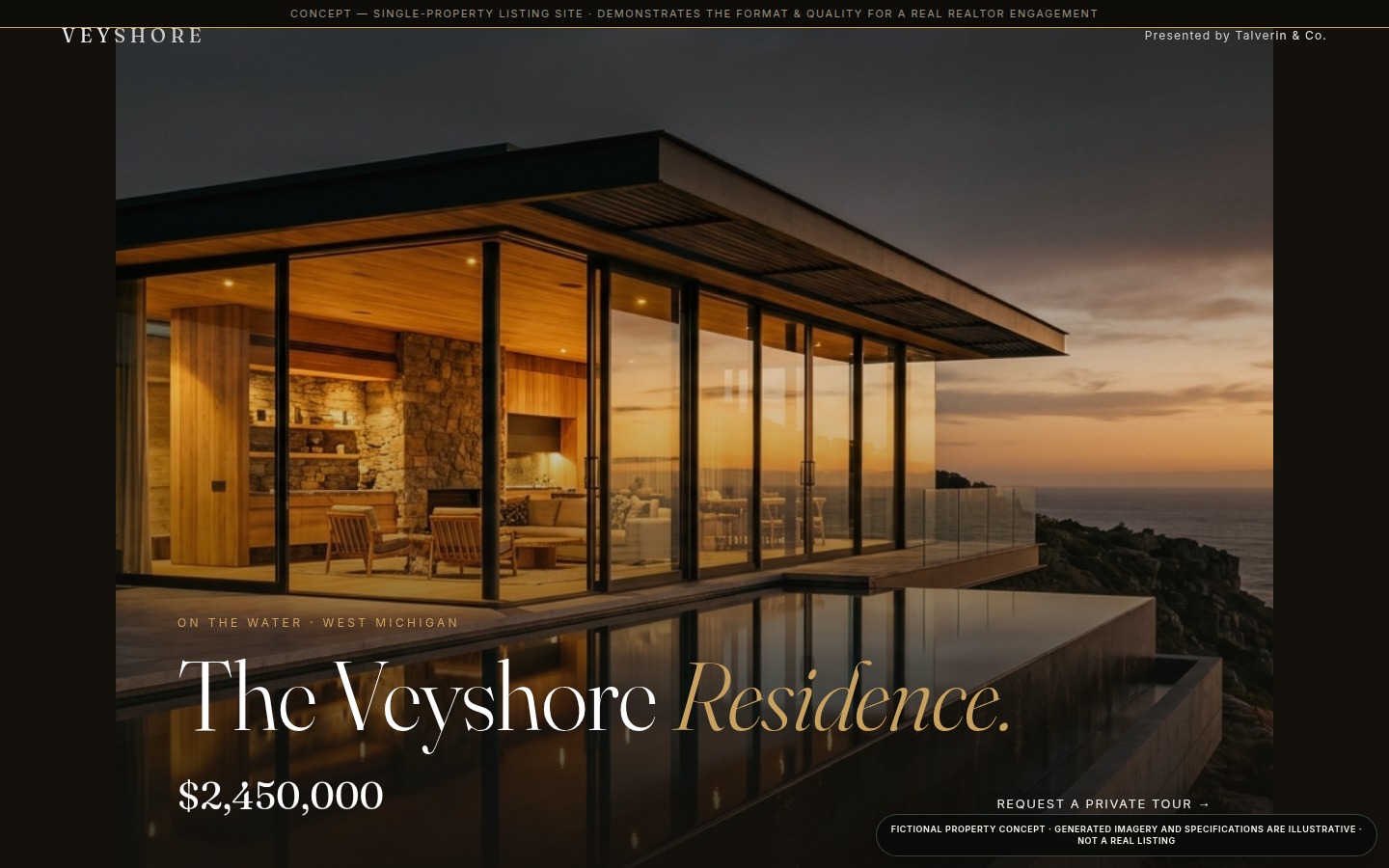 The fictional Veyshore Residence listing concept